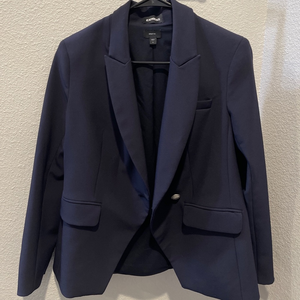 Express Supersoft Twill Double Breasted Blazer